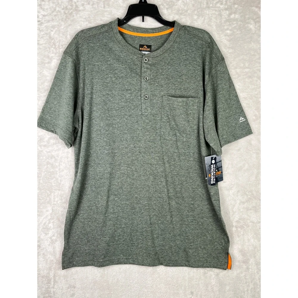 Ridgecut Toughwear Mens Active Henley Shirt Green Large Olive Work SMK22-9231
